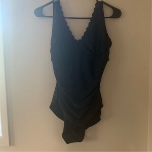 Kona Sol Black Scallop One Piece Swimsuit
